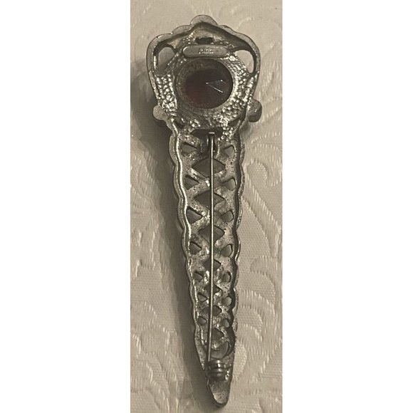 Kida Brooch SCOTTISH CELTIC SWORD VINTAGE Pin 3” Silver Pewter Purple Stone - Picture 2 of 2